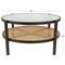 34" Brown Rattan Coffee Table with Pressed Tempered Glass Top